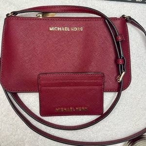 Michael Kors Set Crossbody and Car Holder, DARK RED Used